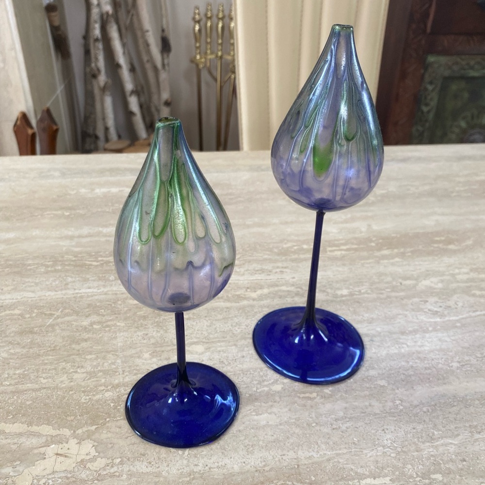 Blue and Green Glass Oil/ Candle Holders Oil lamp Art Glass